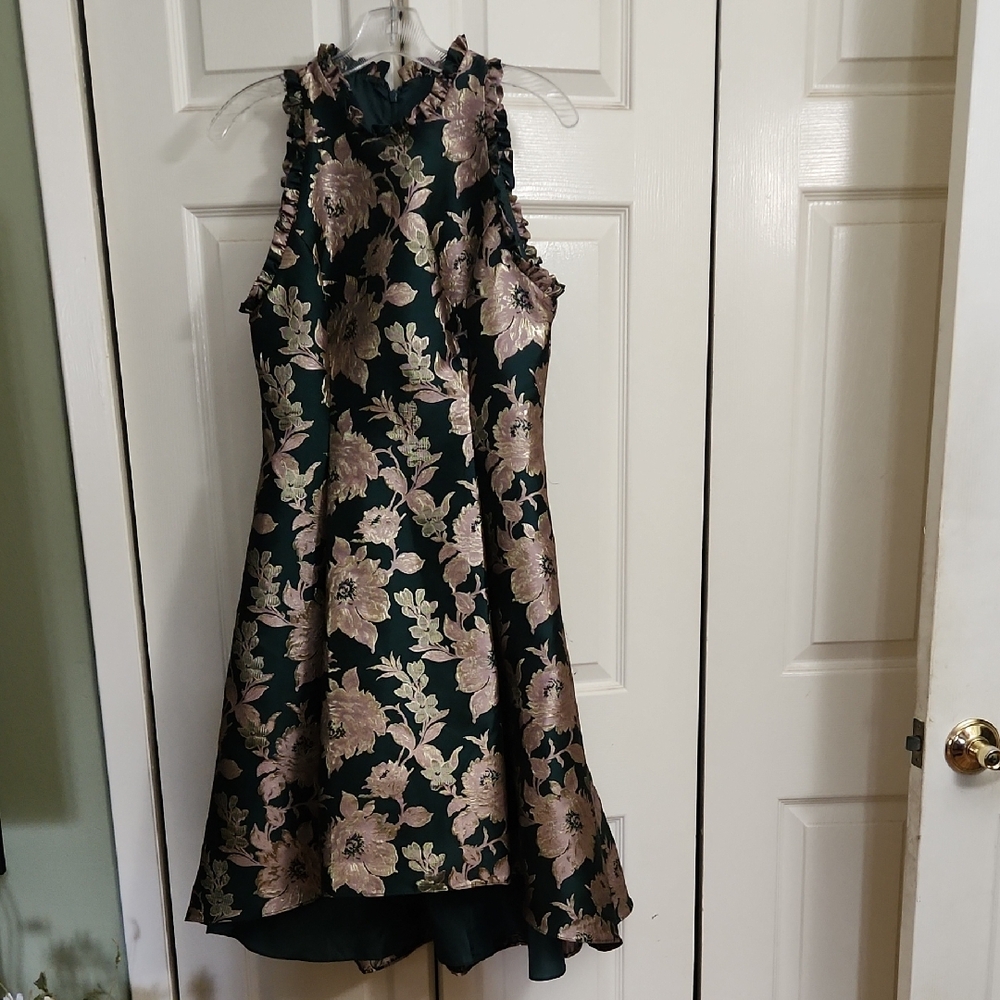 Adrianna Papell Elegant Teal and Gold Dress